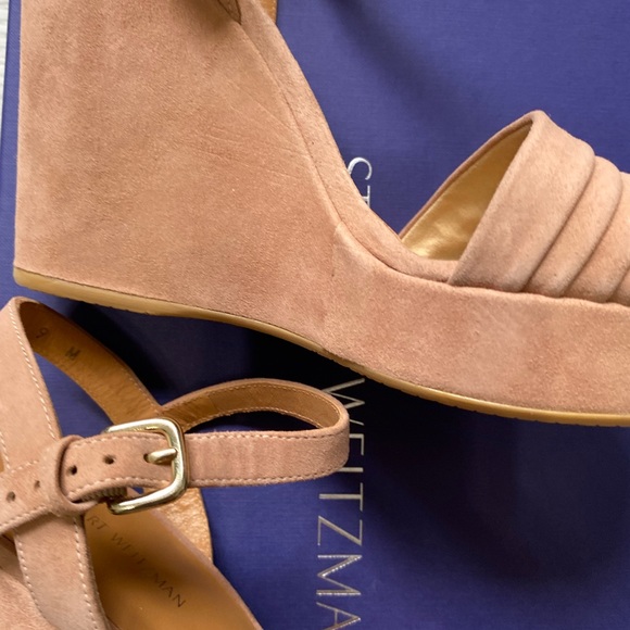 NIB Stuart Weitzman Sundraped Platform Wedge Sandal - NAKED Suede Heels 9 - Picture 8 of 10
